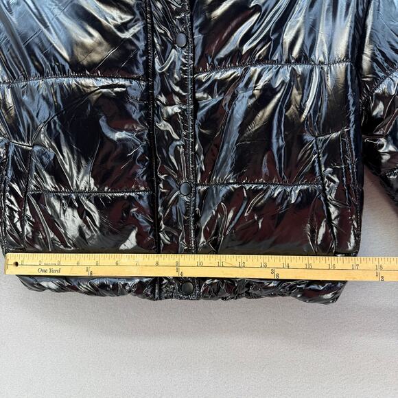 Boohoo Puffer Coat Women's Size 6 Shiny Black Hooded Cropped Streetwear Gorpcore - Picture 12 of 12